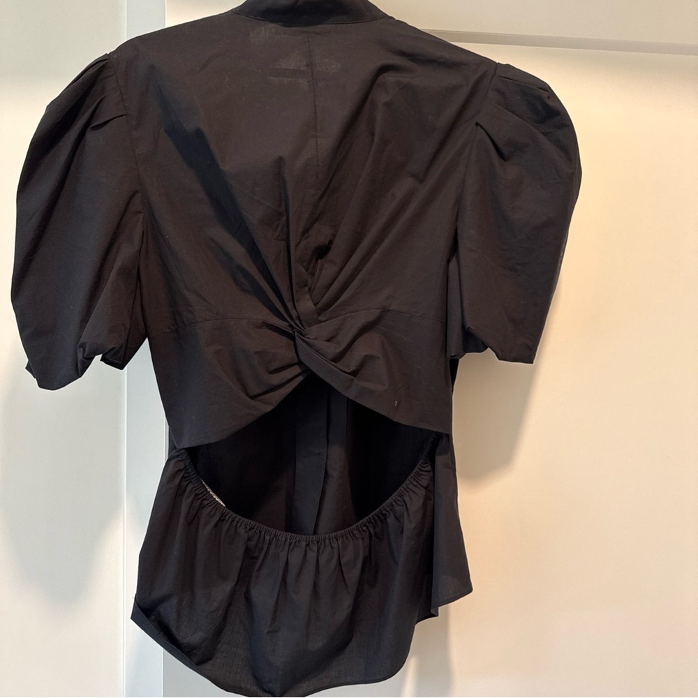 Vince Black Puff Sleeve Open Back Blouse. Sz 10 - Picture 2 of 4